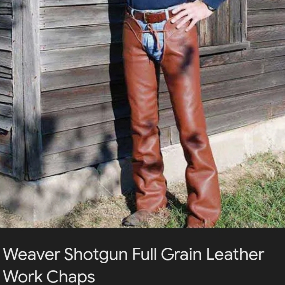 Shotgun Full Grain Leather Work Chaps.Perfect accent to your Cowboy Carter fit